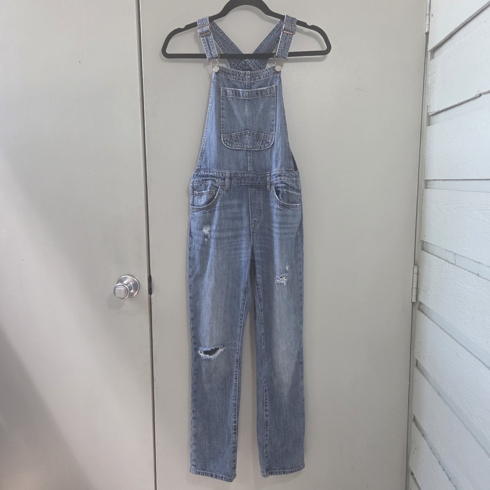 GAP Girls XL Denim Overalls Medium Wash Distressed Straight Leg Bib Jean